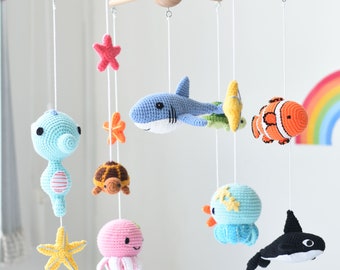 Sea Animals Crib Mobile Crochet - Baby Mobile Ocean Amigurumi Gift - Nautical Crib Mobile Gift