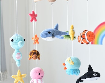 Sea Animals Crib Mobile Crochet - Baby Mobile Ocean Amigurumi Gift - Nautical Crib Mobile Gift