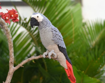 Congo African Grey Parrot Stuffed Crochet - Grey Parrot Amigurumi Gift - Bird Handmade Decorative Toy