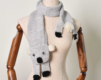 Koala Knitted Scarf - Handmade Knitted Animal Scarf - Koala Handmade Scarf Gift