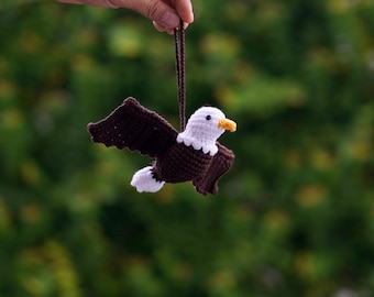 Crochet Bald Eagle Ornament, American Eagle Bird, Eagle Hanging Decor, Patriotic Gift, Bird Lover Gift, Wildlife Decor, Car Hanging Decor