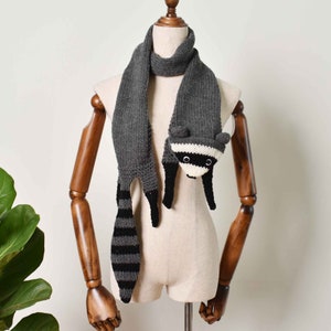 Racoon Scarf - Hand Knit Scarf, Wild Animal Scarf, Knit Accessories Gift For Her