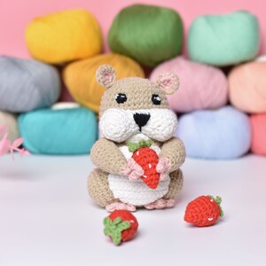 Crochet Hamster Amigurumi with Strawberry: Funny Stuffed Animal