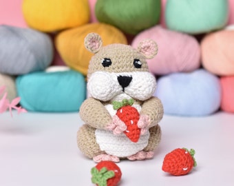 Hamster with Strawberry Crochet Amigurumi  - Funny Hamster Crochet