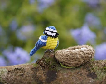 Blue Tit Crochet Bird Plush -  Christmas Ornament - Bird Lover Gift - Handmade Amigurumi Bird Plush - Nature Inspired Gift - Tit Keychain