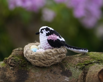 Crochet Long-tailed tit Plush - Christmas Bird Decor - Bird Lover Gift - Handmade Amigurumi Bird - Finished Bird Toy