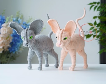 Crochet Sphynx Cat Stuffed Animal - Handmade Jeans Yarn Art