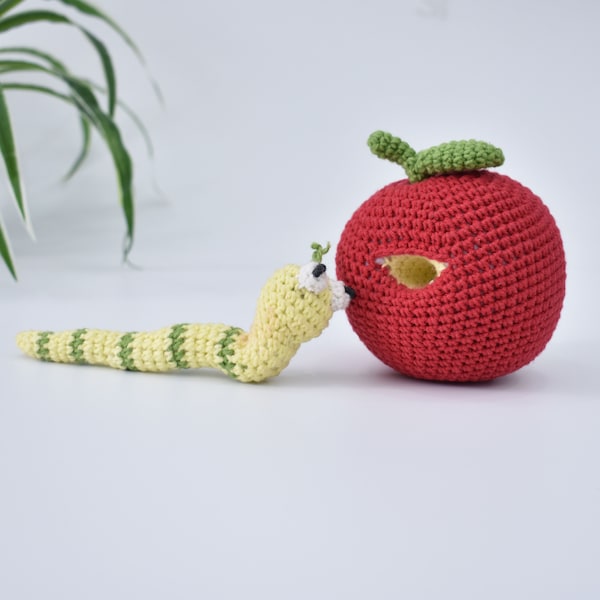 Amigurumi ver et pomme au crochet - Peluche amigurumi amusante - Meilleur cadeau pour enfant