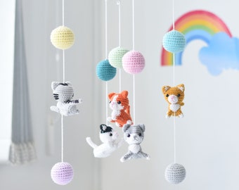 Kitten Crib Mobile Crochet - Baby Mobile Cat Amigurumi Gift - Cat Crib Mobile Gift