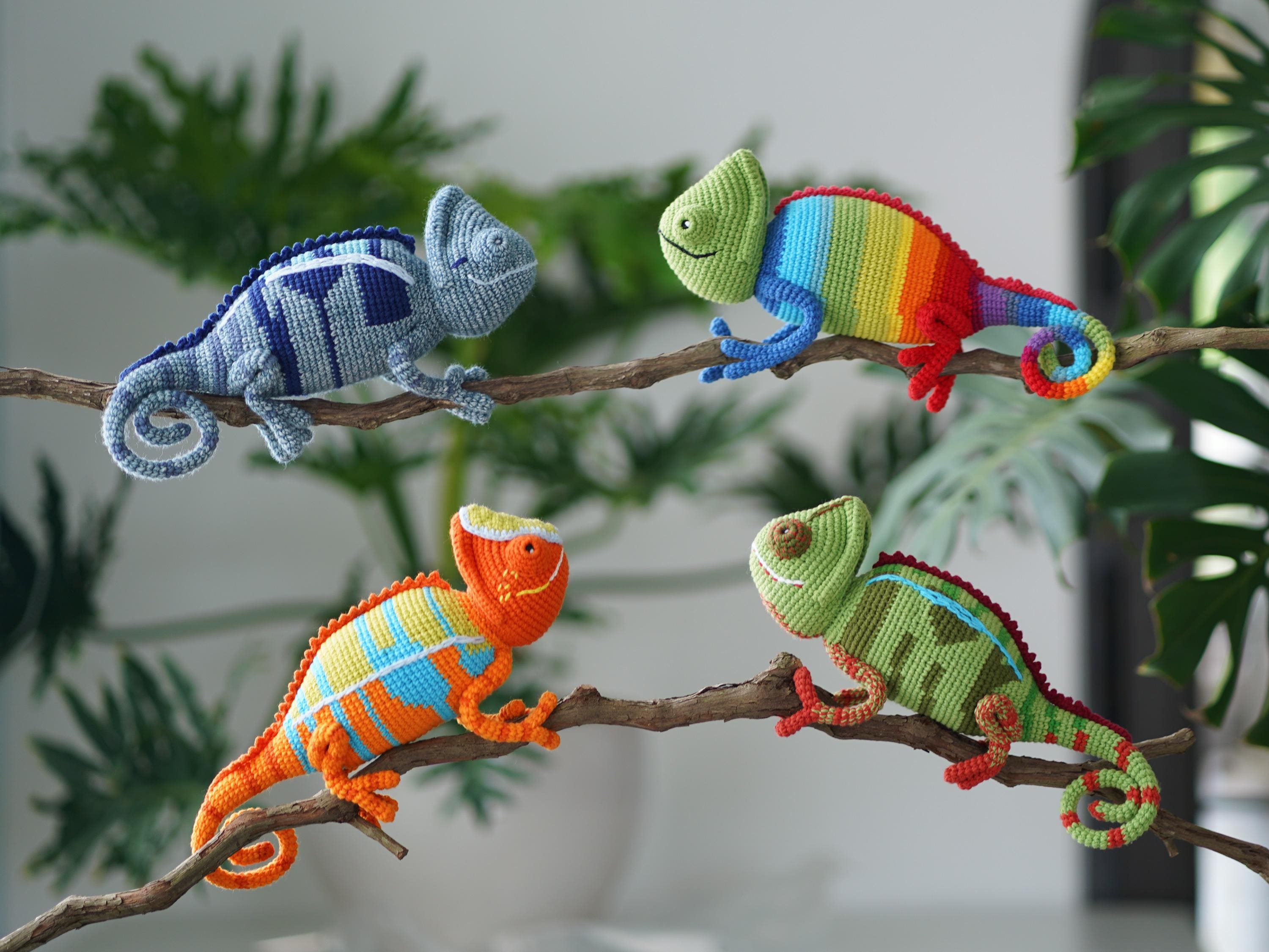 Crochet Chameleon: Colorful Amigurumi Plush - Jungle Nursery Decor