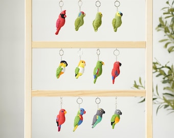 Crochet Amzon Parrot, Red Cardinal, Eclectus, Red Lory, Senegal, Meyer Keychain – Amigurumi Bird – Handmade Pet Bird Gift for Bird Lovers
