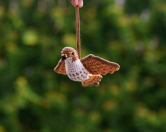 Crochet Hawk Ornament, Flying Hawk Bird, Hawk Hanging Decor, Patriotic Gift, Bird Lover Gift, Wildlife Decor, Car Hanging Decor, Bag Charm