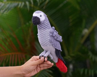 Handmade Crochet African Grey Parrot Amigurumi: Decorative Bird Toy