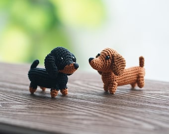 Mini Dachshund Amigurumi Dog – Handmade Crochet Wiener Dog Plush, Tiny Sausage Dog Gift, Cute Yarn Puppy Collectible
