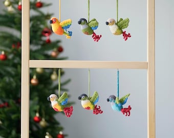 Crochet Flying Sun Conure & Green Cheek, Handmade Bird Hanging Decor, Car Hanging Decor, Bag Charm, Christmas Tree Ornament, Nursery Decor