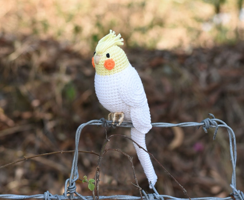 Amigurumi Budgie , Parakeet, Cockatiel Parrot, Cardinal Red Bird, Quaker Parrot Crochet Handmade Decorative Toy ,New Year bird lovers White Cockatiel