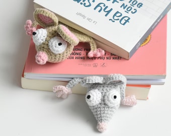 Gehaakte bladwijzer rat: grappige amigurumi-muis, cadeau voor boekenliefhebber