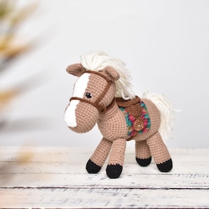 Horse & Saddle Crochet Animal - Handmade Horse Amigurumi Stuffed Toy Doll   | Custom Color