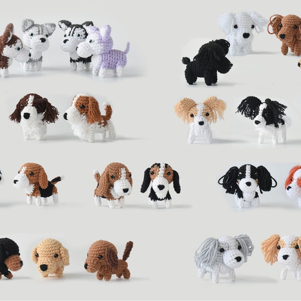 Mini Amigurumi Dog Crochet - Miniature Dogs, Mini Husky, Poodle, Springer Spaniel, Beagle, Basset Hound, King Charles Spaniels, Shih Tzu ...