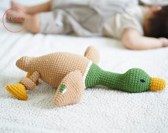 Crochet Mallard Duck Plush: Chenille Yarn Stuffed Animal