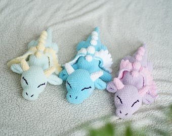 Handmade Crochet Sleeping Baby Dragon Plushie: Chenille Nursery Toy