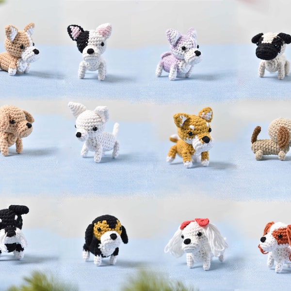 Amigurumi Tiny Dog Crochet, Miniature Dog, Tiny Puppy, Mini Schnauzer, Chihuahua, Dachsund, Shiba Inu, Beagle, Corgi, Pug, Labrador, Husky