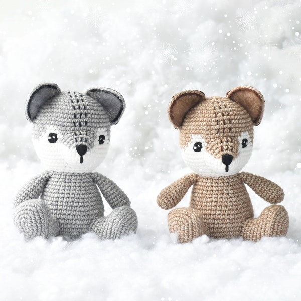 Jouet fini au crochet loup d'hiver - décoration amigurumi loup mignon - animaux sauvages au crochet - cadeau de baby shower