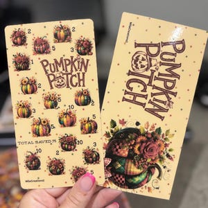 May include: Two fall-themed cards with a pumpkin patch design. One card features multiple pumpkin illustrations with floral accents and numbers. The other card displays the words "Pumpkin Patch" and a pumpkin graphic with floral details.