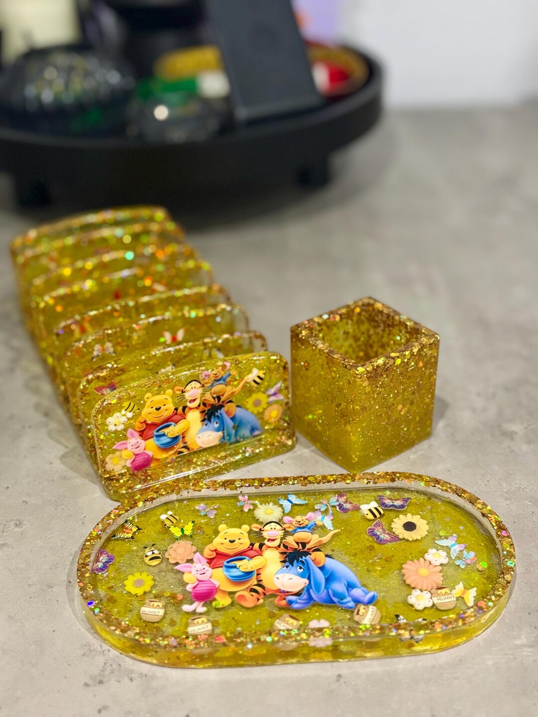 Set of 3 Epoxy Resin Handmade Coin Tray, Notes Tray and Sharpie Holder ...