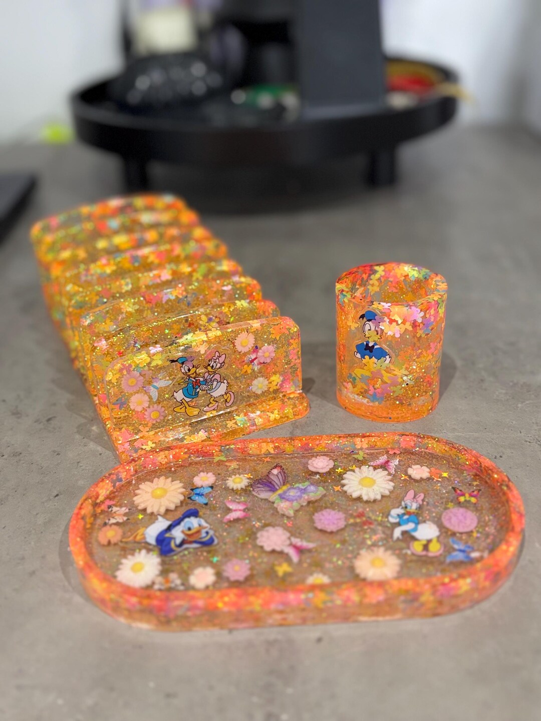 Set of 3 Epoxy Resin Handmade Coin Tray, Notes Tray and Sharpie Holder ...