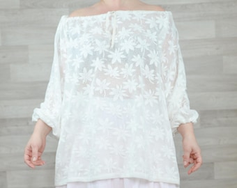 Tunic lace woman, off-white ivory mesh lace, Scoop Neck, you. Shabby chic, Bohemian, rustic