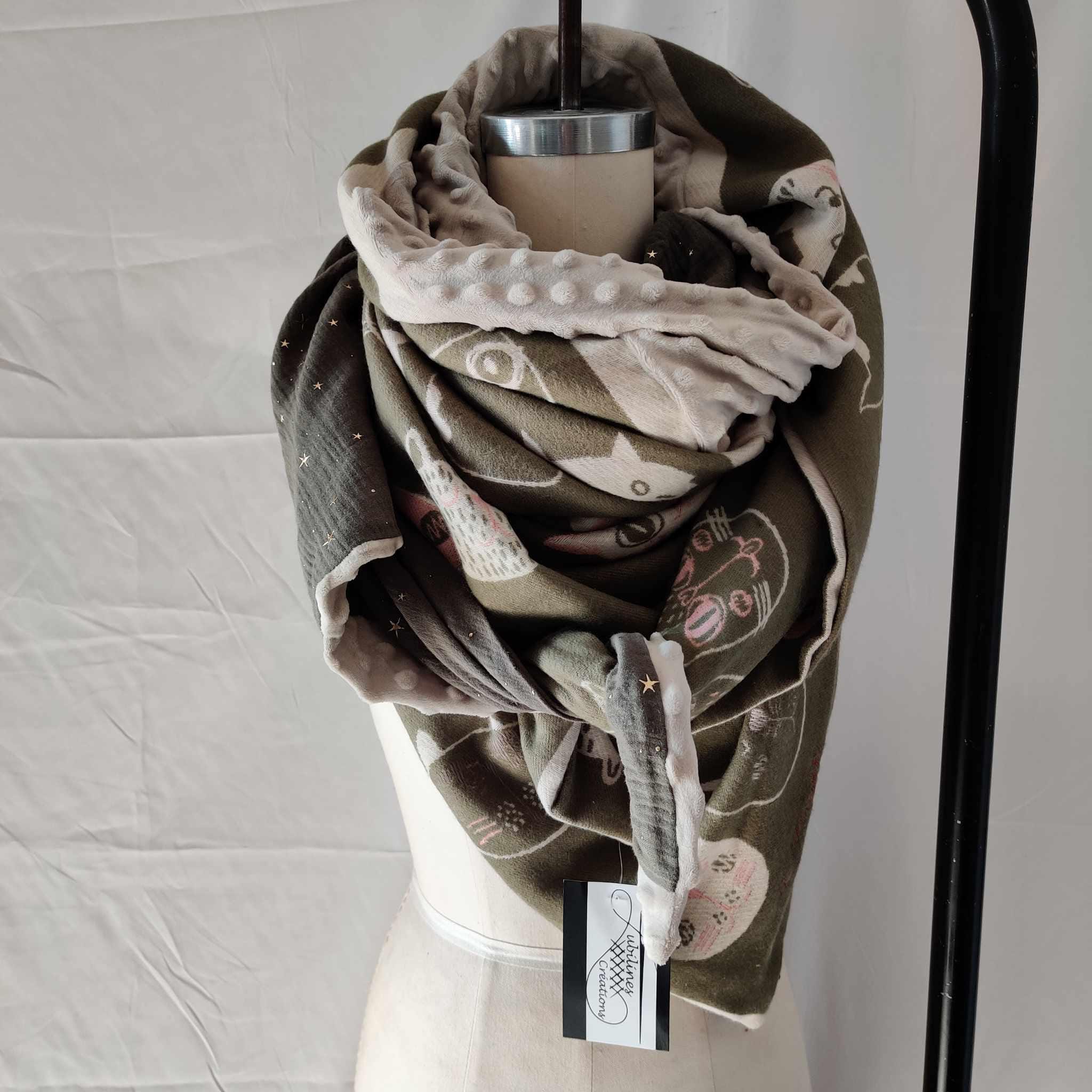 Écharpe Tube / Foulard Boucle - 77x72 Cm - Kaki Vert - Très Bon État