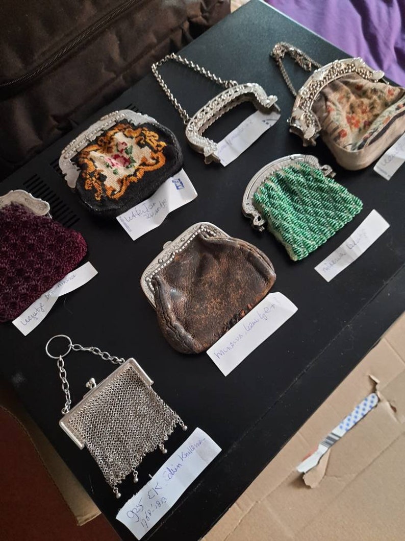 Antique silver purse and bag brackets with stamps and year letters 1830-1870 various prizes