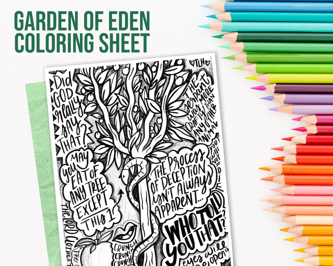 Garden Of Eden Coloring Page Instant Download Book Of Genesis Bible