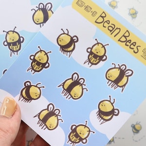 Bean Bee stickervel! Leuke bijenkorf pack honingbij bullet journal stickers geel esthetische glossy journaling supplies kit woman mood