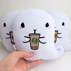 Starbucks Ghost iced coffee ghost plush personalized Halloween gift idea for teen her woman Halloween decor trick or treat doll plushie toy