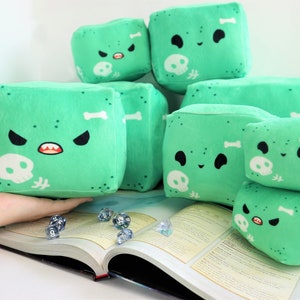 Handmade Gelatinous cube plush dnd monster plushie squishy gift ideas gaming gamers goo ooze blob soft toy stuffed animal miniature sticker