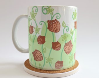 Strawberry mug handmade coffee mugs cute cottagecore cup fruit pattern sweet berry art plant gardening gift idea hot beverage drink 11 oz