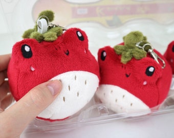 Strawberry frog keychain Plush Oversized fruit froggy key ring handmade squishy keychains for woman charm Stuffed animals toad soft cute