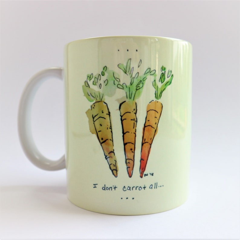I don't carrot all coffee mug handmade watercolor art cup vegetable art cute funny humor plant gardening gift idea hot beverage drink 11 oz image 4