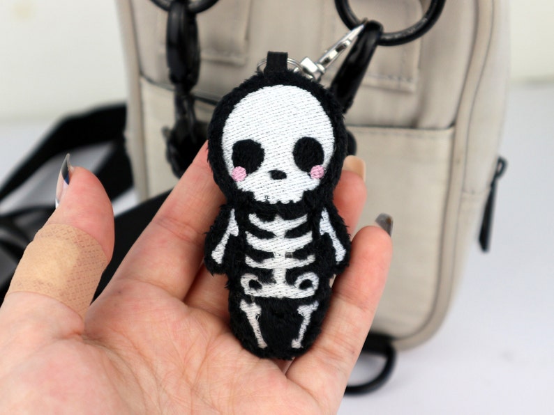 Skeleton Squishy Keychain: Halloween Plush Skull Bag Charm image 6