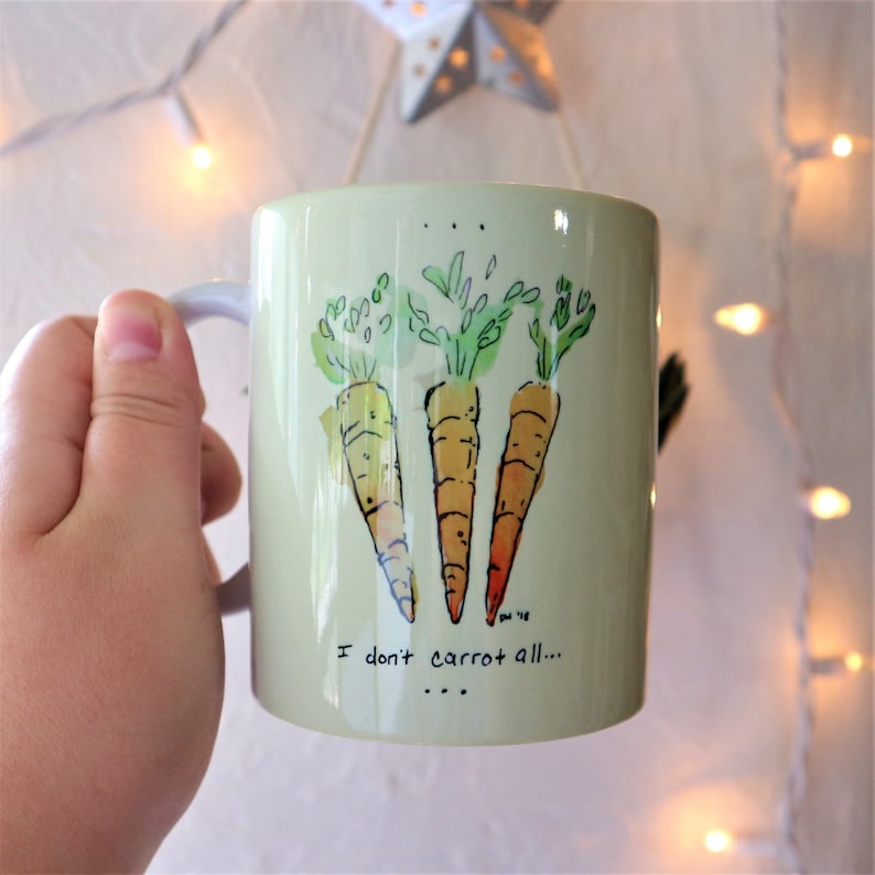 I don't carrot all coffee mug handmade watercolor art cup vegetable art cute funny humor plant gardening gift idea hot beverage drink 11 oz image 1