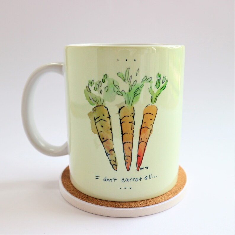 I don't carrot all coffee mug handmade watercolor art cup vegetable art cute funny humor plant gardening gift idea hot beverage drink 11 oz image 2