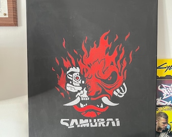 Cyberpunk 2077: Samurai Logo, Hand Painted 16x20” Canvas