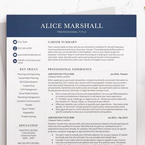 Modern Executive Resume Template Word, Two Page Resume Template, Two Column Leadership Corporate Resume, Navy Blue Color CEO Resume Director