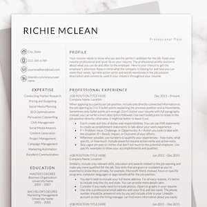 Plantilla de CV profesional y limpia para Word con diseño moderno, plantilla de CV con carta de presentación y CV de una y dos páginas.