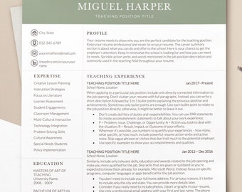 Experienced Teacher Resume Template Word, Modern Resume for Educators CV Template, Professional Teacher Resume Two Page with Cover Letter