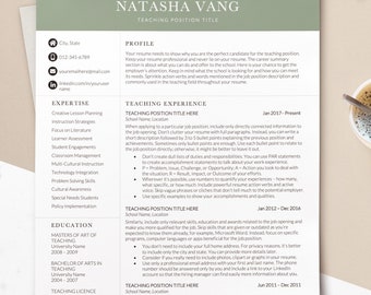 Professional Resume for Teachers Template for Word, Educators Modern Resume Template, Green Color with Cover Letter, Two Column Resume