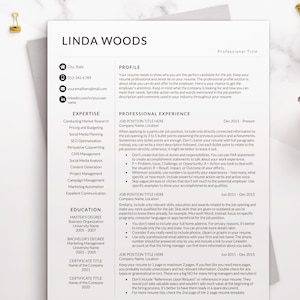 Professional Resume Template Designed for Word, Modern Minimalist Resume, Two Column Resume Format, CV Template, Clean 1 & 2 Pages Resume