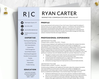 Modern Resume Template Word Professional Business Resume, Two Column Resume, Light Blue Resume Template, Clean Resume, 1 & 2 Page Resume